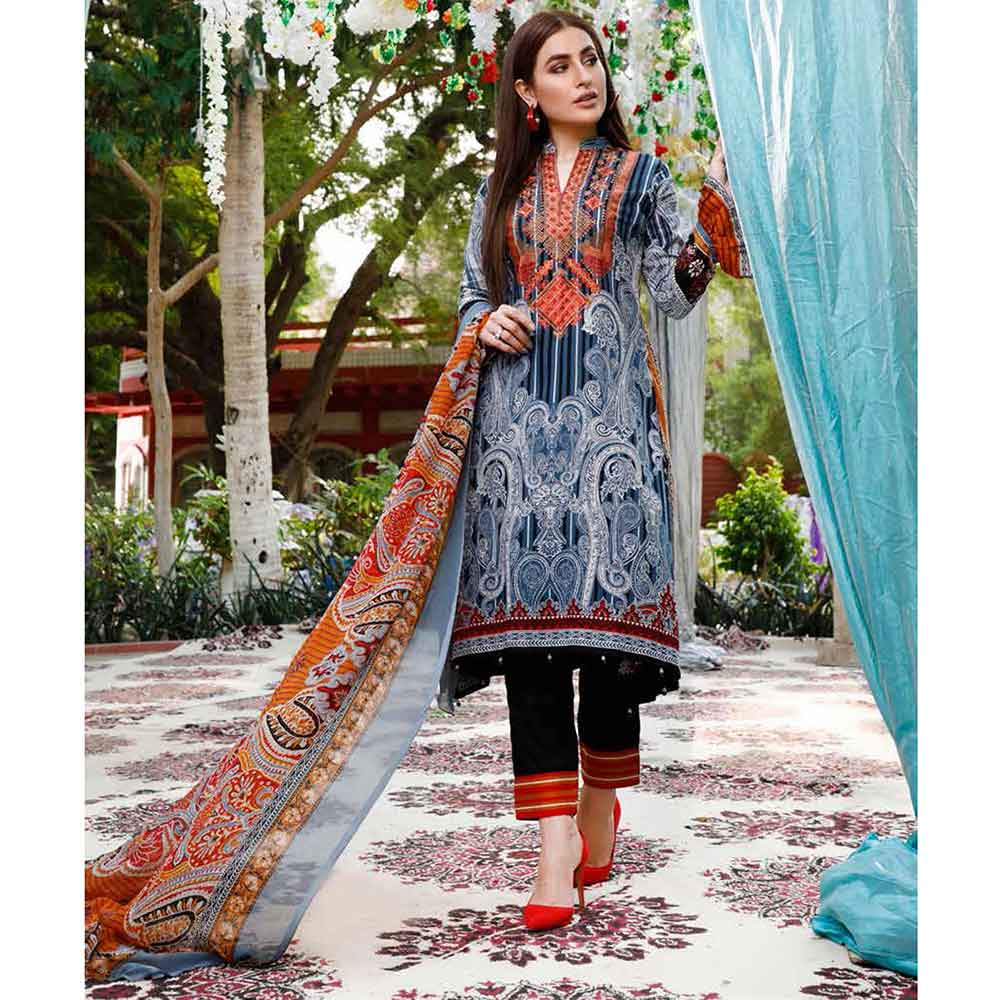 Zobia Noor Embroidered Lawn 3 Piece Un-Stitched Suit - ZN-04B, Women, 3Pcs Shalwar Suit, Salam's Textiles, Chase Value