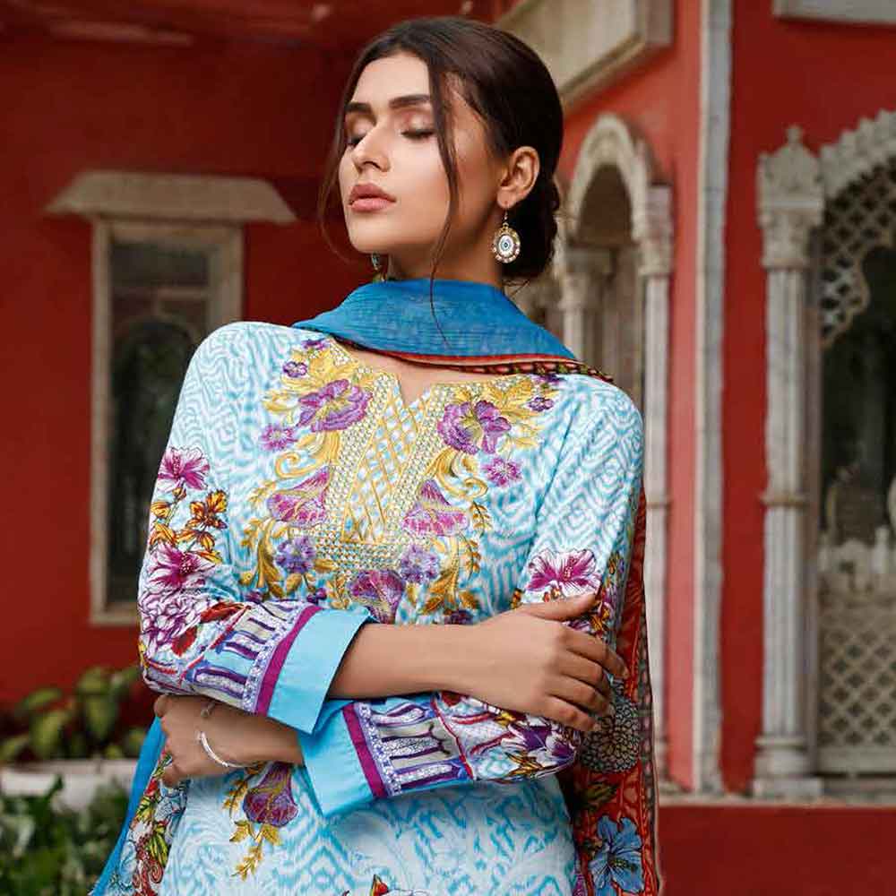 Zobia Noor Embroidered Lawn 3 Piece Un-Stitched Suit - ZN-05B, Women, 3Pcs Shalwar Suit, Salam's Textiles, Chase Value