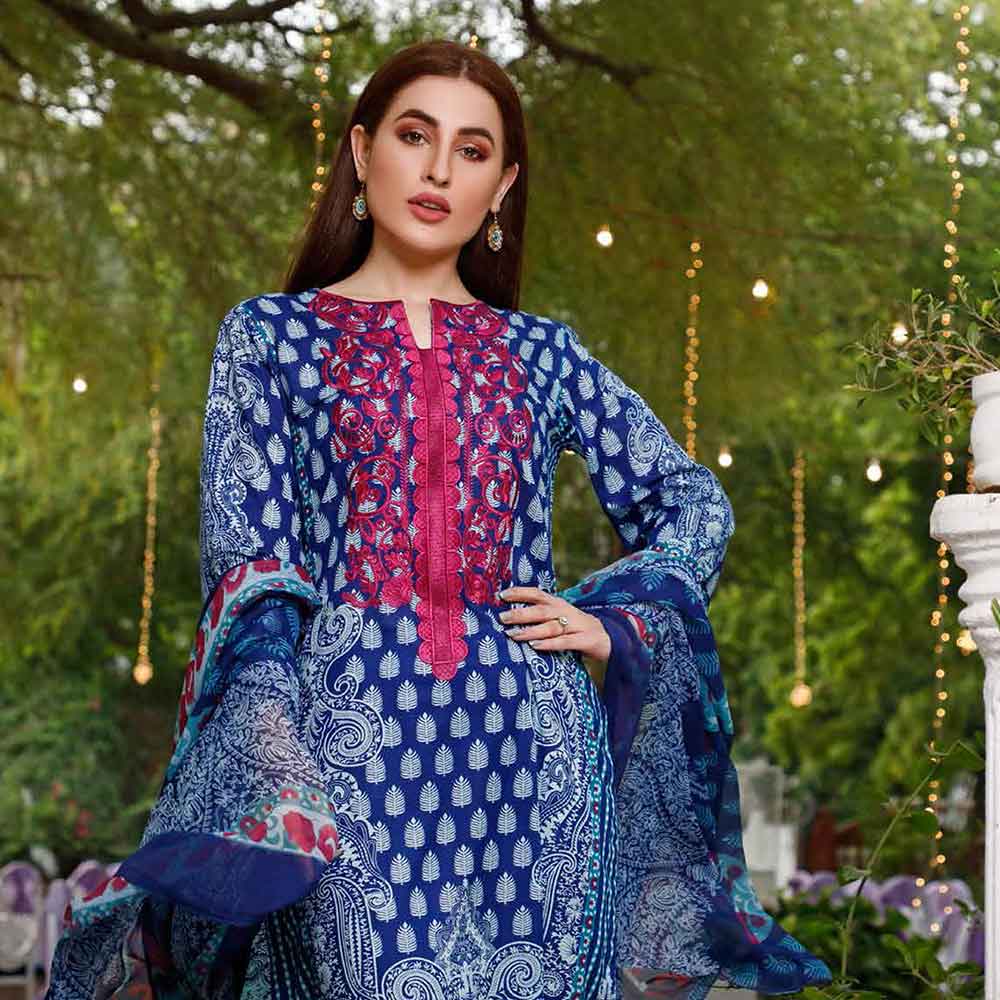 Zobia Noor Embroidered Lawn 3 Piece Un-Stitched Suit - ZN-06B, Women, 3Pcs Shalwar Suit, Salam's Textiles, Chase Value