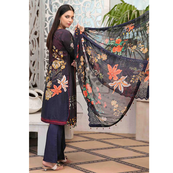 ZAAFIRA Viscose Digital Printed Embroidered 3 Pcs Un-Stitched Suit - 2030, Women, 3Pcs Shalwar Suit, Tawakkal Fabrics, Chase Value