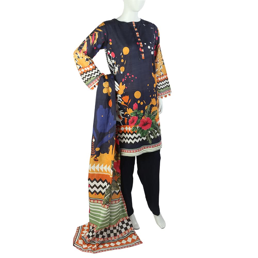 Women's Digital Khaddar 2pcs Suit - Navy Blue, Women Shalwar Suits, Chase Value, Chase Value
