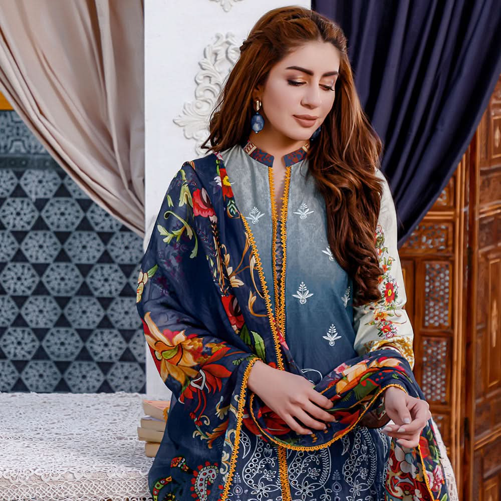 Satrangi Lawn Chicken Kari Digital Printed 3Pcs Unstitched Suit - 8, Women, 3Pcs Shalwar Suit, MI Creation, Chase Value