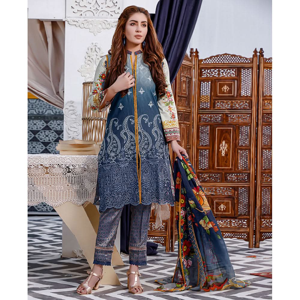Satrangi Lawn Chicken Kari Digital Printed 3Pcs Unstitched Suit - 8, Women, 3Pcs Shalwar Suit, MI Creation, Chase Value