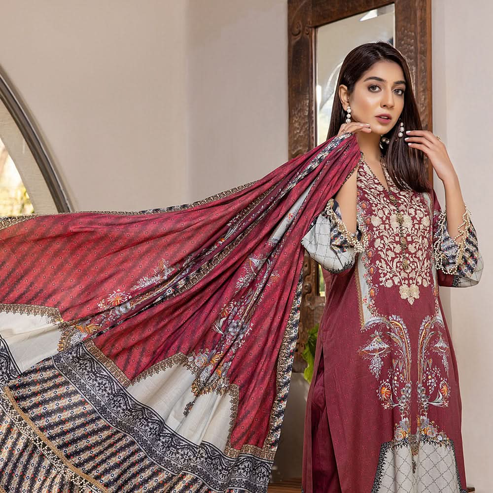 Zoohra Digital Printed Embroidered Lawn Un-Stitched 3Pcs Suit - 1, Women, 3Pcs Shalwar Suit, ZS Textiles, Chase Value