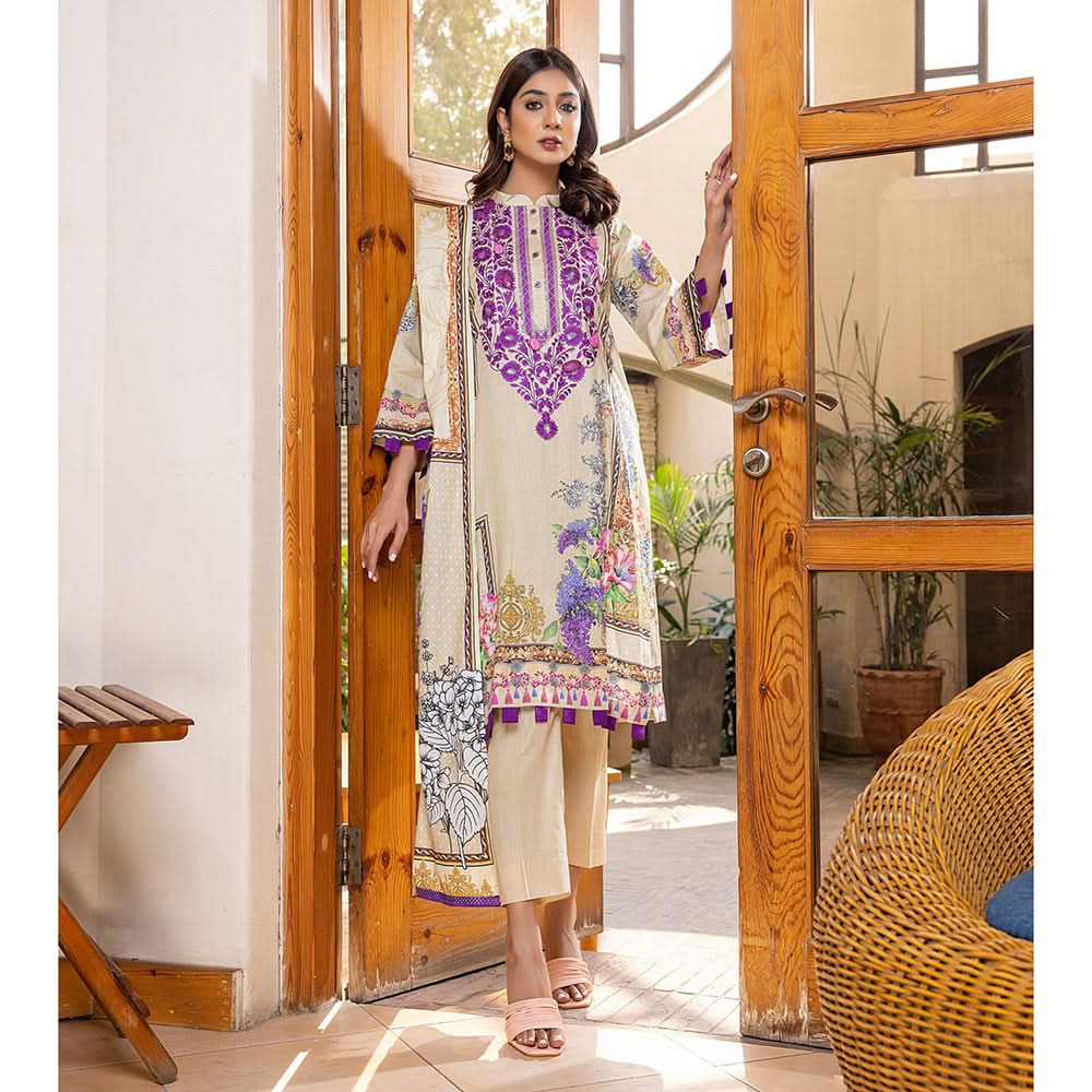 Zoohra Digital Printed Embroidered Lawn Un-Stitched 3Pcs Suit - 10, Women, 3Pcs Shalwar Suit, ZS Textiles, Chase Value