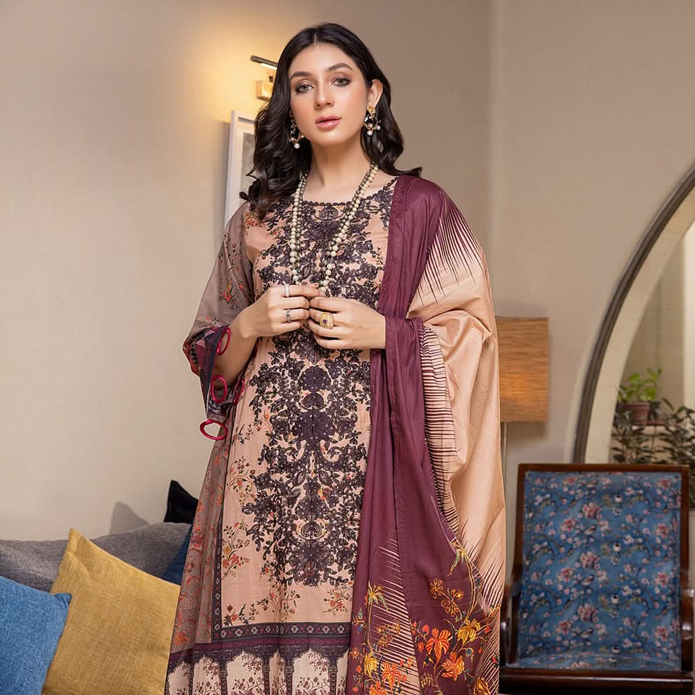 Zoohra Digital  Printed Embroidered Lawn Un-Stitched 3Pcs Suit - 3, Women, 3Pcs Shalwar Suit, ZS Textiles, Chase Value