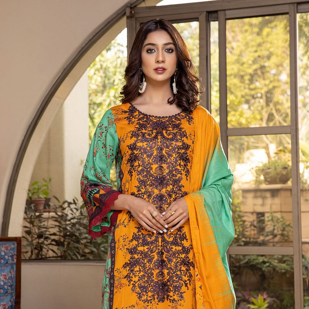 Zoohra Digital Printed Embroidered Lawn Un-Stitched 3Pcs Suit - 5, Women, 3Pcs Shalwar Suit, ZS Textiles, Chase Value