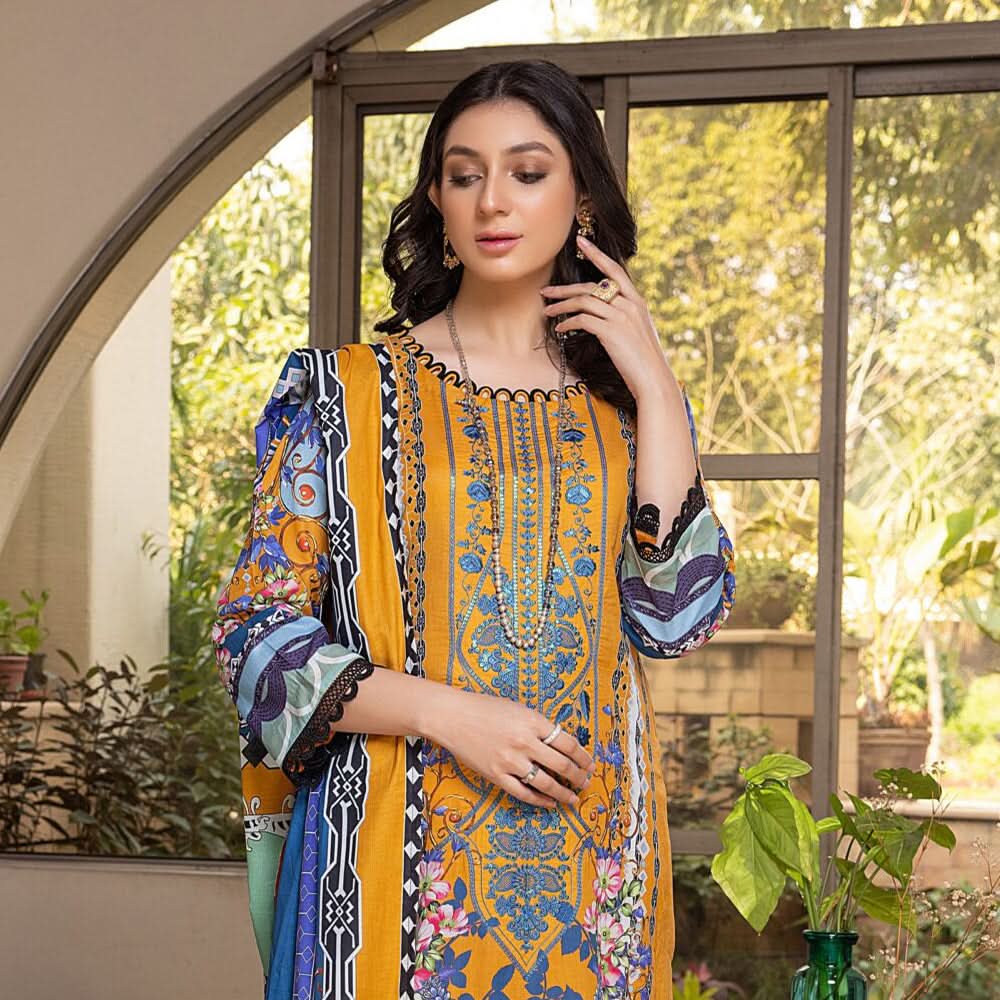 Zoohra Digital Printed Embroidered Lawn Un-Stitched 3Pcs Suit - 6, Women, 3Pcs Shalwar Suit, ZS Textiles, Chase Value