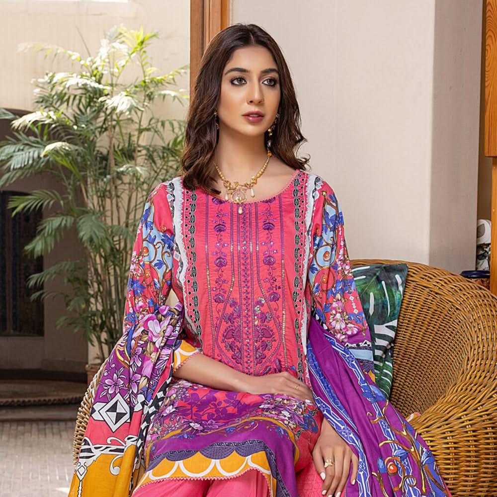 Zoohra Digital Printed Embroidered Lawn Un-Stitched 3Pcs Suit - 7, Women, 3Pcs Shalwar Suit, ZS Textiles, Chase Value