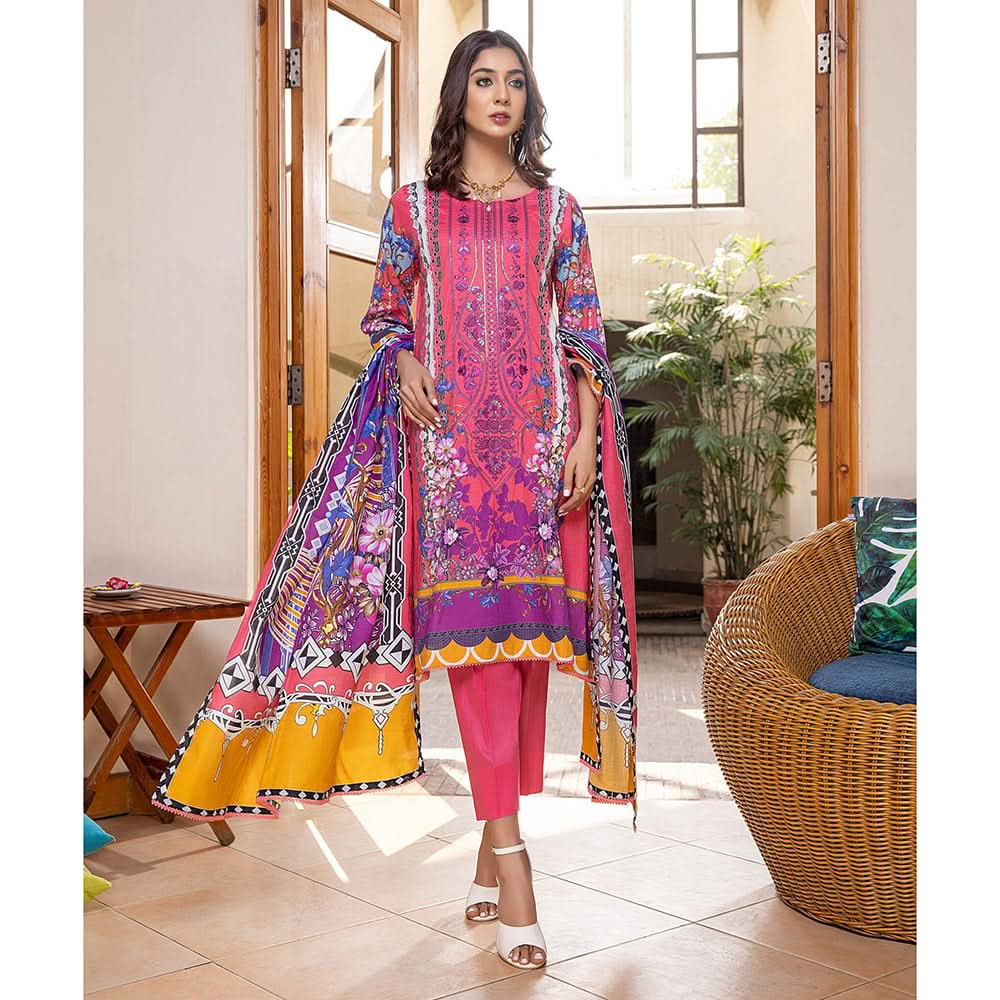 Zoohra Digital Printed Embroidered Lawn Un-Stitched 3Pcs Suit - 7, Women, 3Pcs Shalwar Suit, ZS Textiles, Chase Value