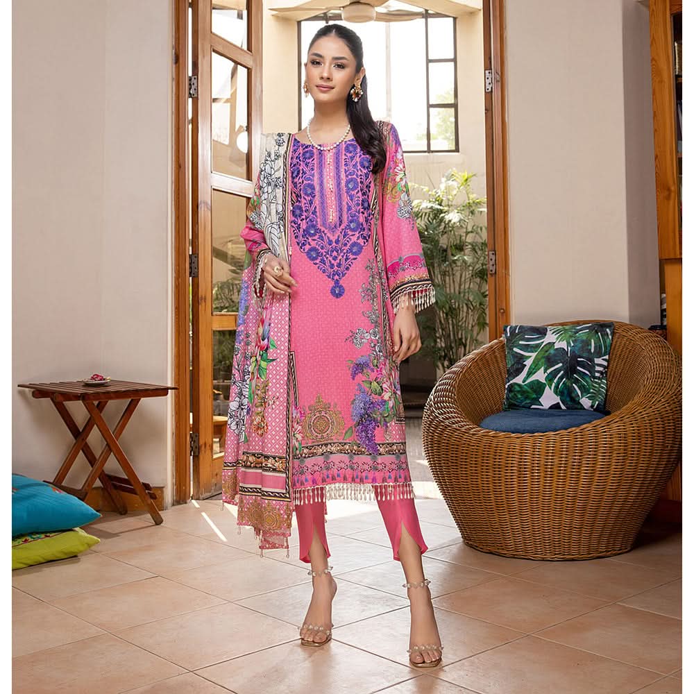 Zoohra Digital Printed Embroidered Lawn Un-Stitched 3Pcs Suit - 8, Women, 3Pcs Shalwar Suit, ZS Textiles, Chase Value