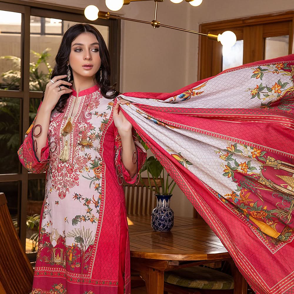 Zoohra Digital Printed Embroidered Lawn Un-Stitched 3Pcs Suit - 9, Women, 3Pcs Shalwar Suit, ZS Textiles, Chase Value