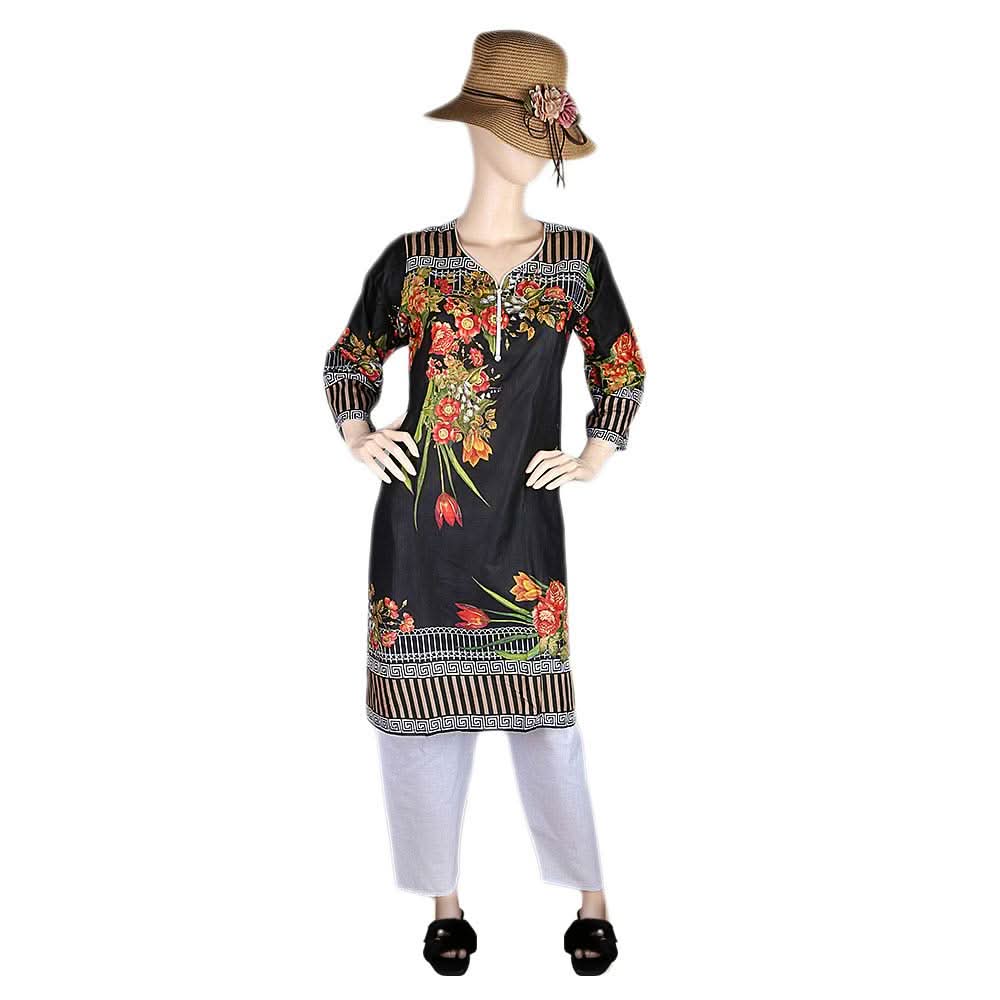 Women's Printed Lawn 2 Pcs Stitched Suit - Black, Women, Shalwar Suits, Chase Value, Chase Value