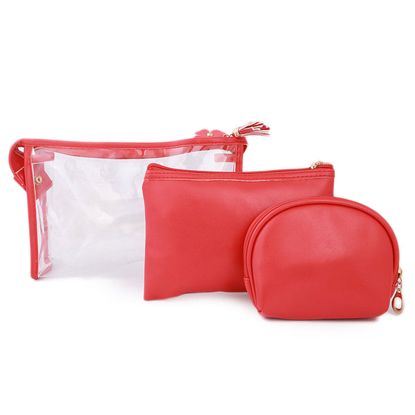 Women's Makeup Pouch 3 Pcs - Red, Makeup Tools and Accessories, Chase Value, Chase Value