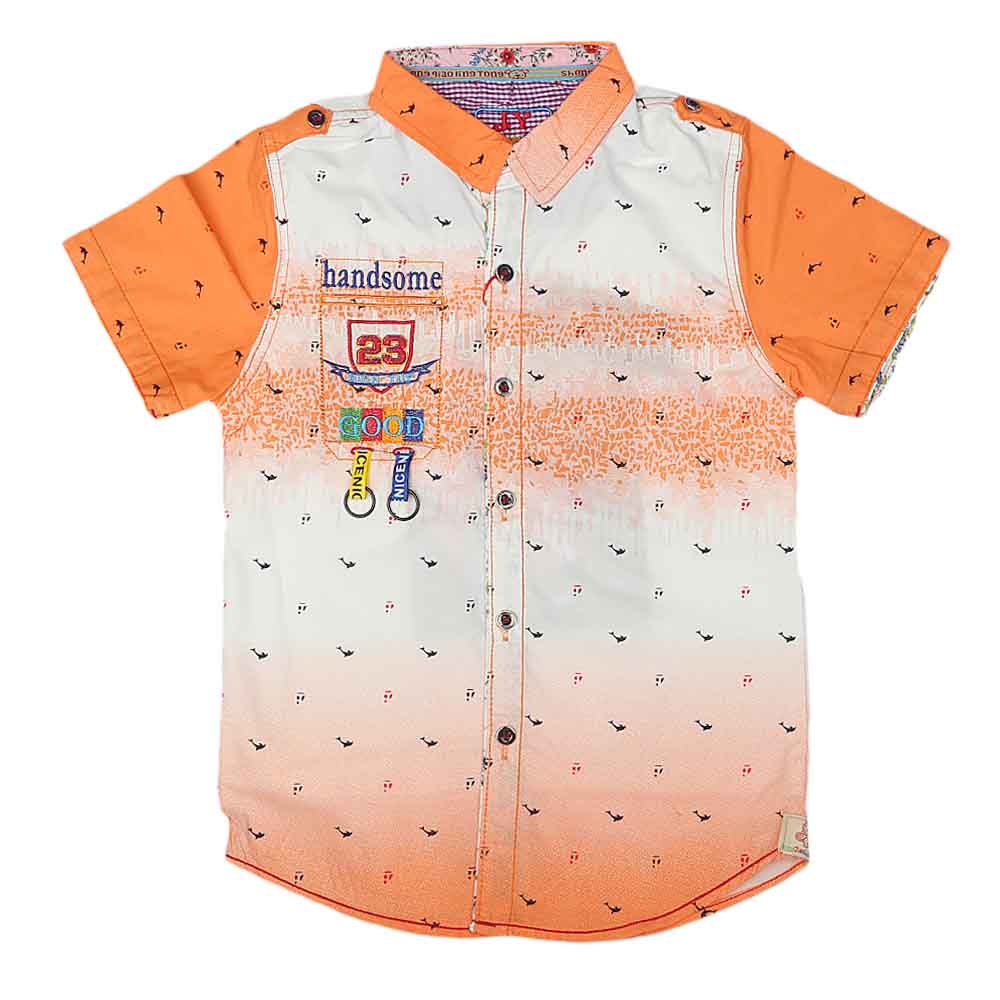 Boys Half Sleeves Printed Shirt - Orange, Kids, Boys Shirts, Chase Value, Chase Value