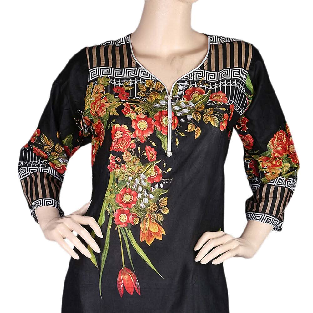 Women's Printed Lawn 2 Pcs Stitched Suit - Black, Women, Shalwar Suits, Chase Value, Chase Value