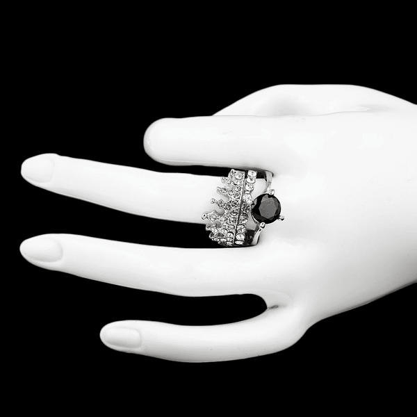 Women's Fancy Stone Ring - Silver - Black - test-store-for-chase-value