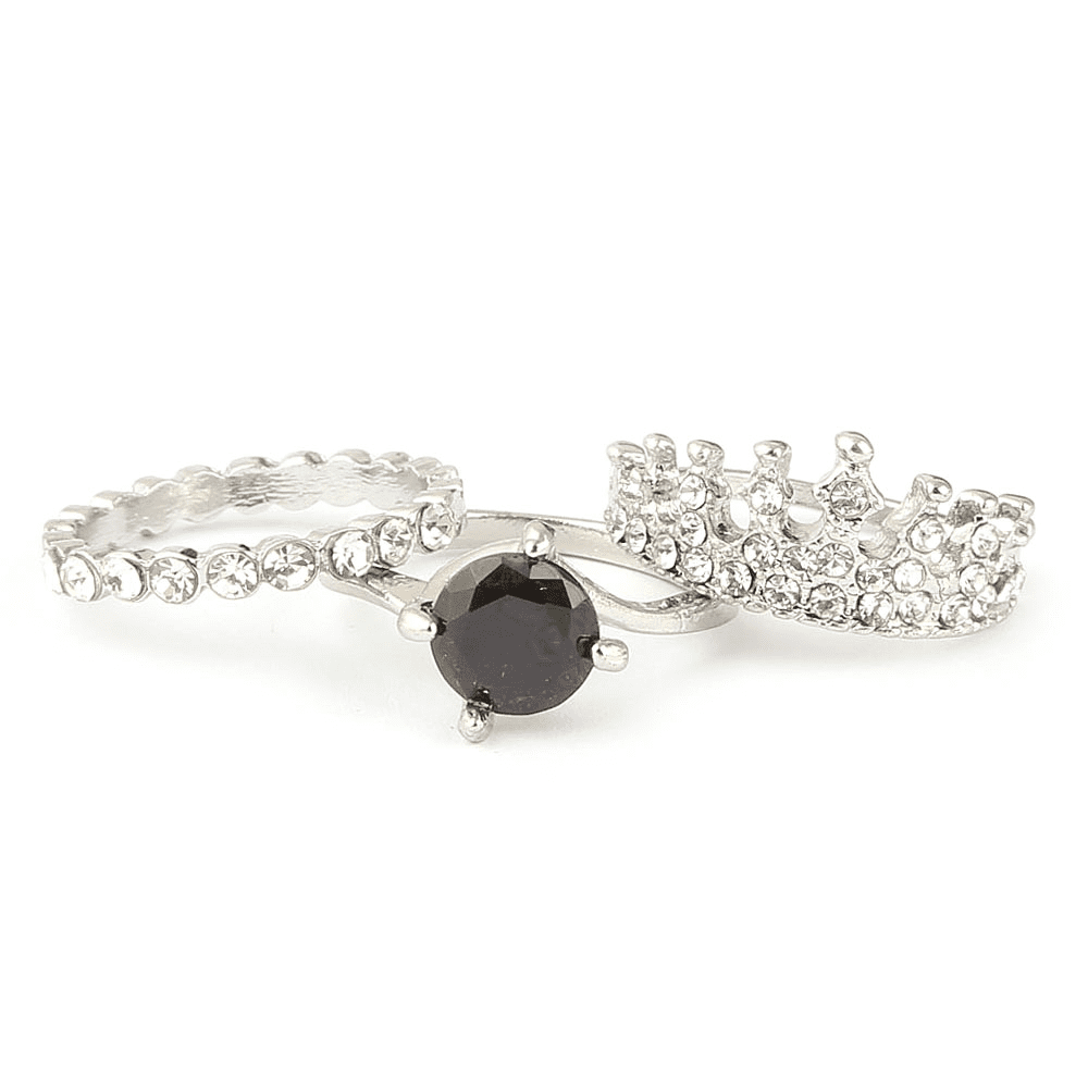 Women's Fancy Stone Ring - Silver - Black - test-store-for-chase-value