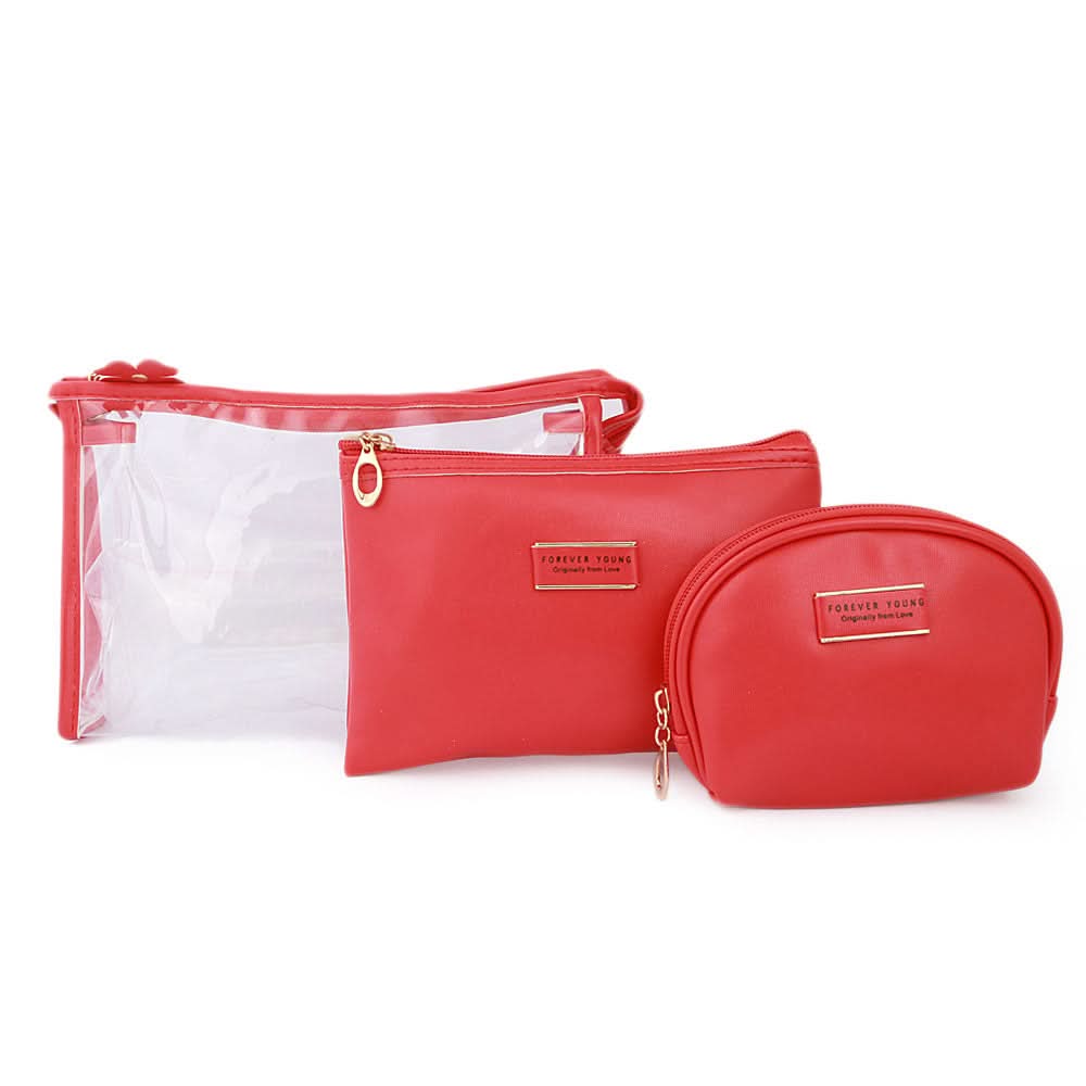 Women's Makeup Pouch 3 Pcs - Red, Makeup Tools and Accessories, Chase Value, Chase Value