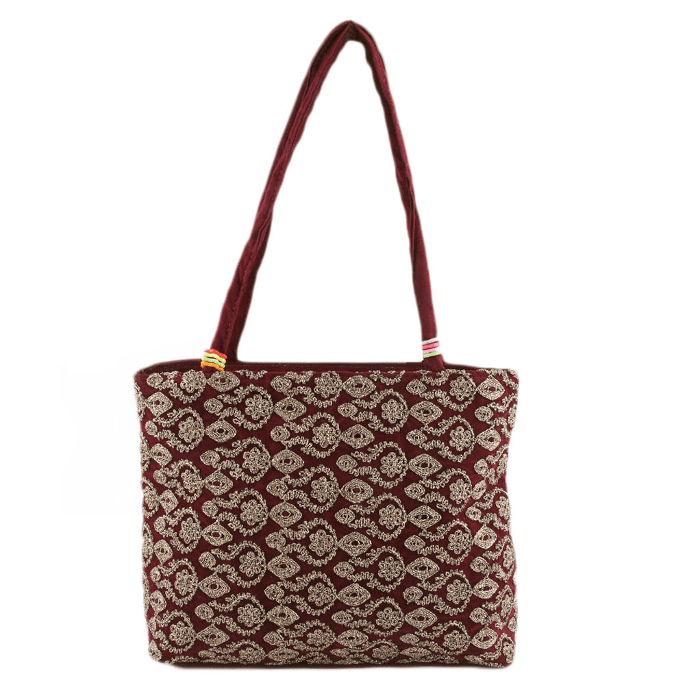 Women's Embroidery Handbag - Maroon - test-store-for-chase-value
