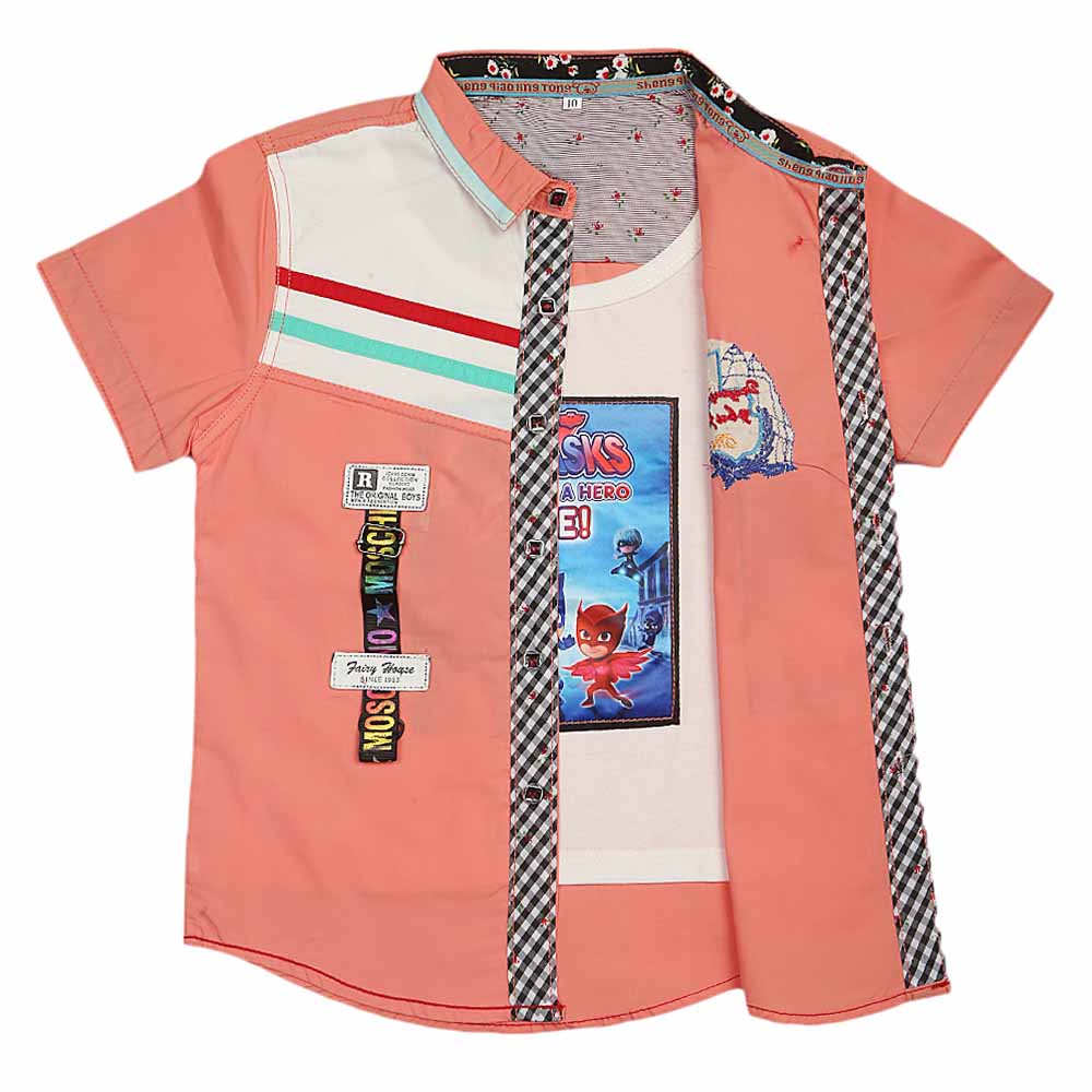 Boys Half Sleeves Printed Shirt - Peach, Kids, Boys Shirts, Chase Value, Chase Value