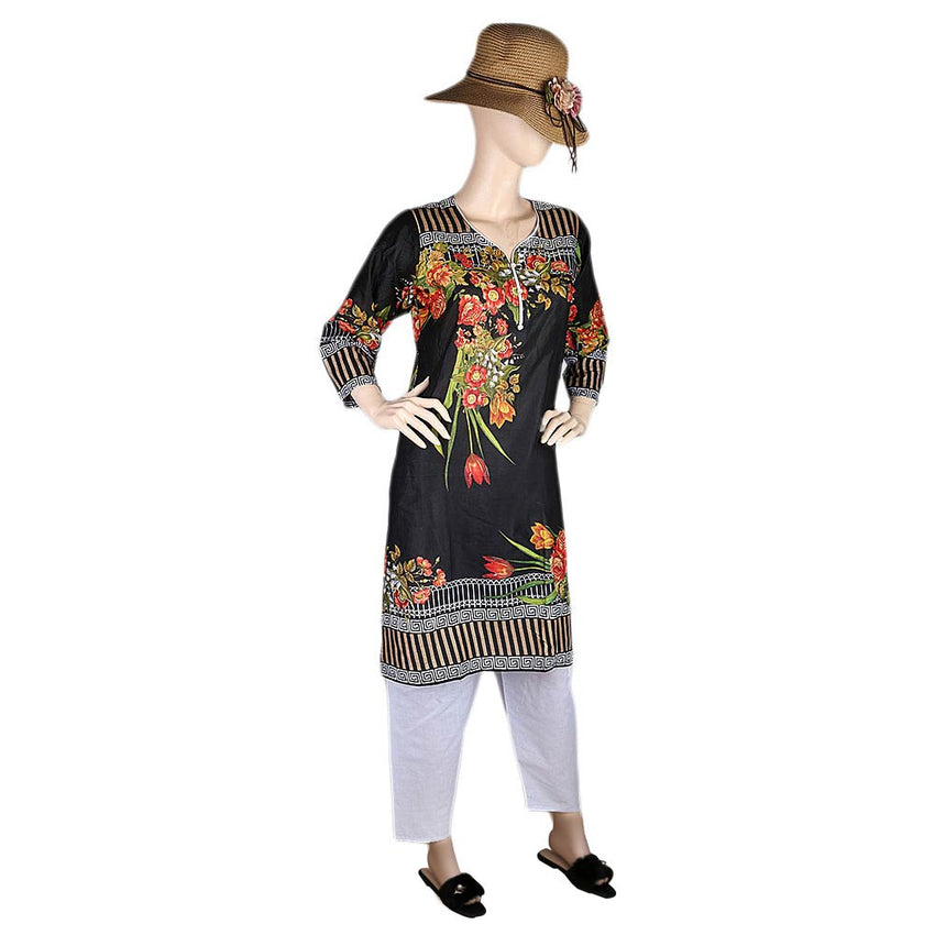Women's Printed Lawn 2 Pcs Stitched Suit - Black, Women, Shalwar Suits, Chase Value, Chase Value