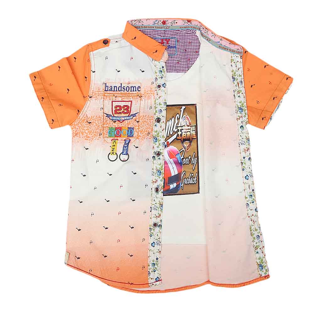 Boys Half Sleeves Printed Shirt - Orange, Kids, Boys Shirts, Chase Value, Chase Value