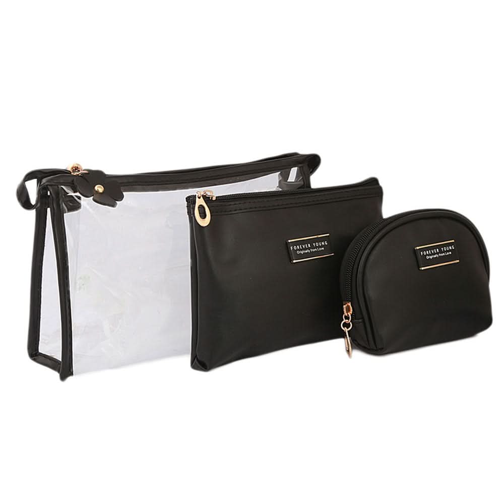 Women's Makeup Pouch 3 Pcs - Black, Makeup Tools and Accessories, Chase Value, Chase Value
