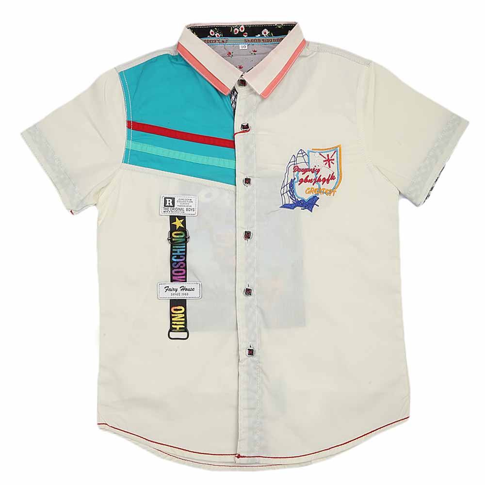 Boys Half Sleeves Printed Shirt - Off White, Kids, Boys Shirts, Chase Value, Chase Value