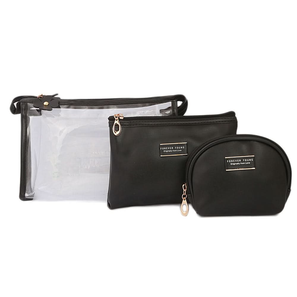 Women's Makeup Pouch 3 Pcs - Black, Makeup Tools and Accessories, Chase Value, Chase Value