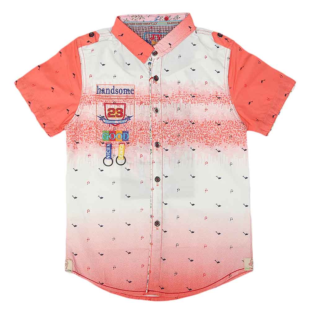Boys Half Sleeves Printed Shirt - Peach, Kids, Boys Shirts, Chase Value, Chase Value