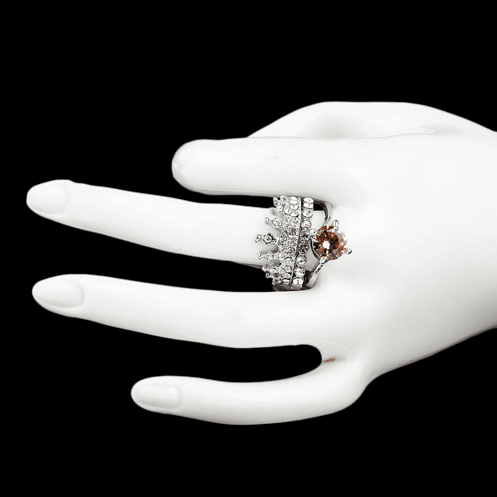 Women's Fancy Stone Ring - Silver - Peach - test-store-for-chase-value