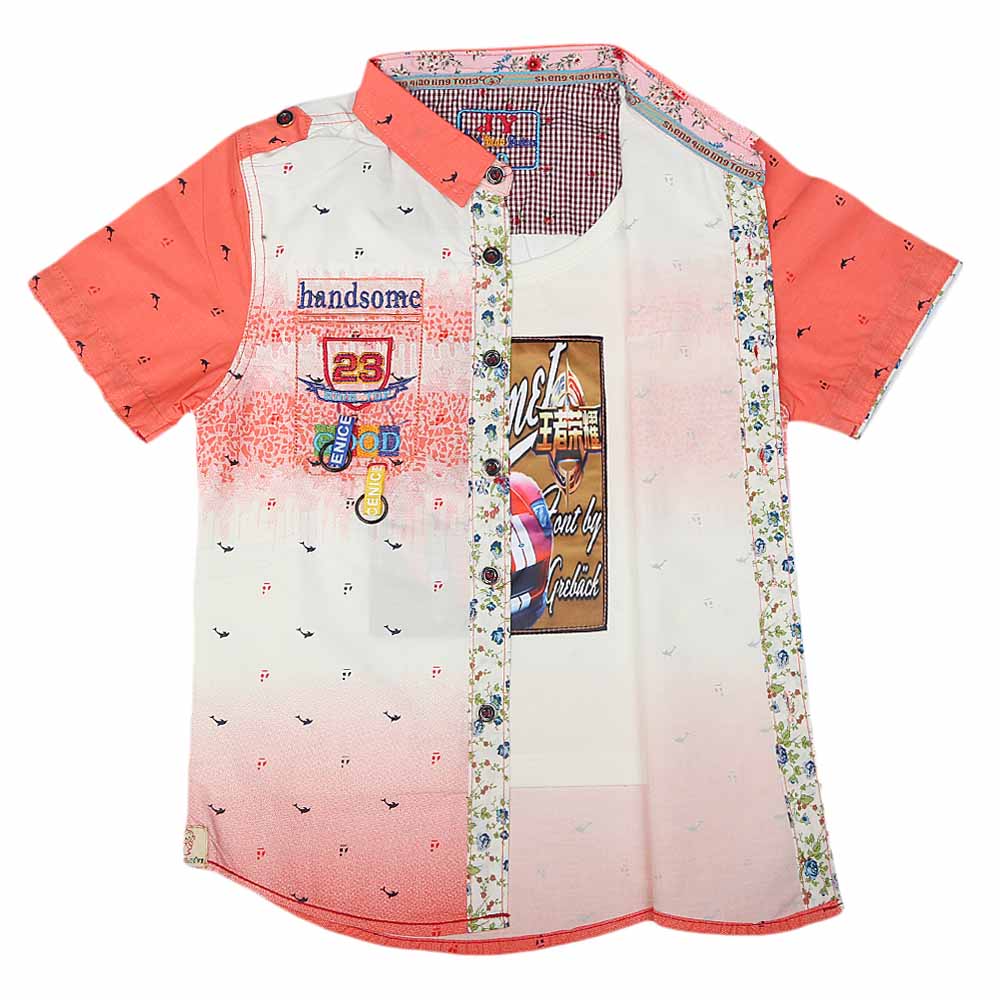 Boys Half Sleeves Printed Shirt - Peach, Kids, Boys Shirts, Chase Value, Chase Value