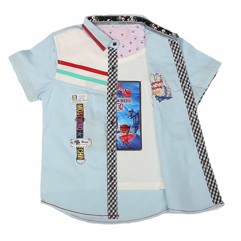 Boys Half Sleeves Printed Shirt - Blue, Kids, Boys Shirts, Chase Value, Chase Value