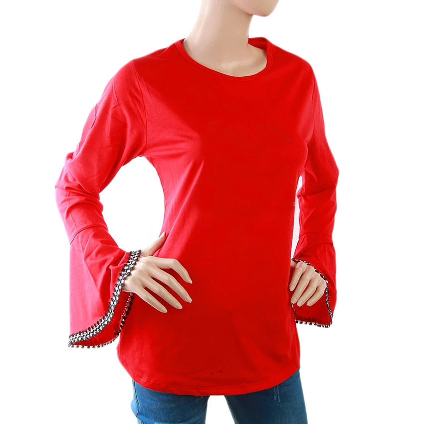 Women's Wide-Sleeve Stone T-Shirt - Red, Women, T-Shirts And Tops, Chase Value, Chase Value