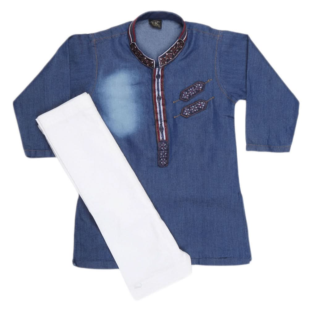 Boys Denim Kurta Shalwar - Blue, Kids, Boys Shalwar Kameez, Chase Value, Chase Value