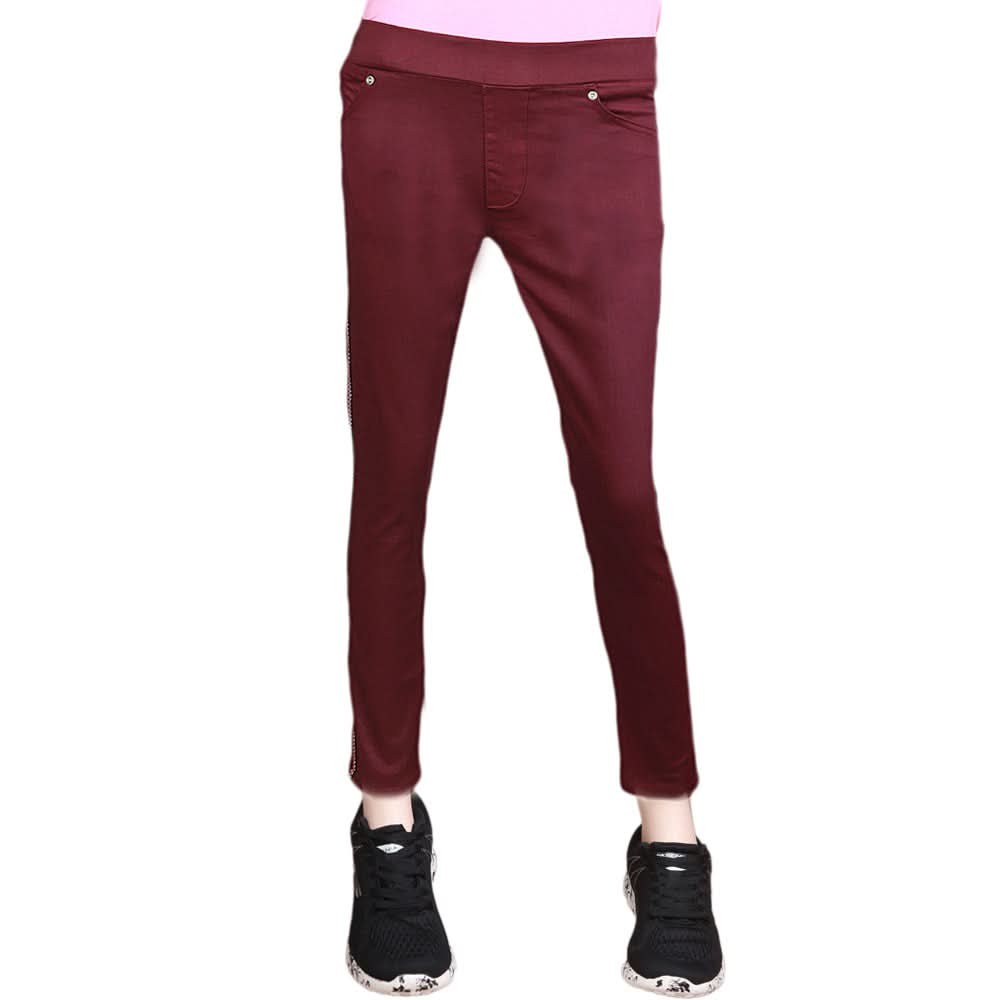 Women's Striped Jegging - Maroon, Women, Pants & Tights, Chase Value, Chase Value