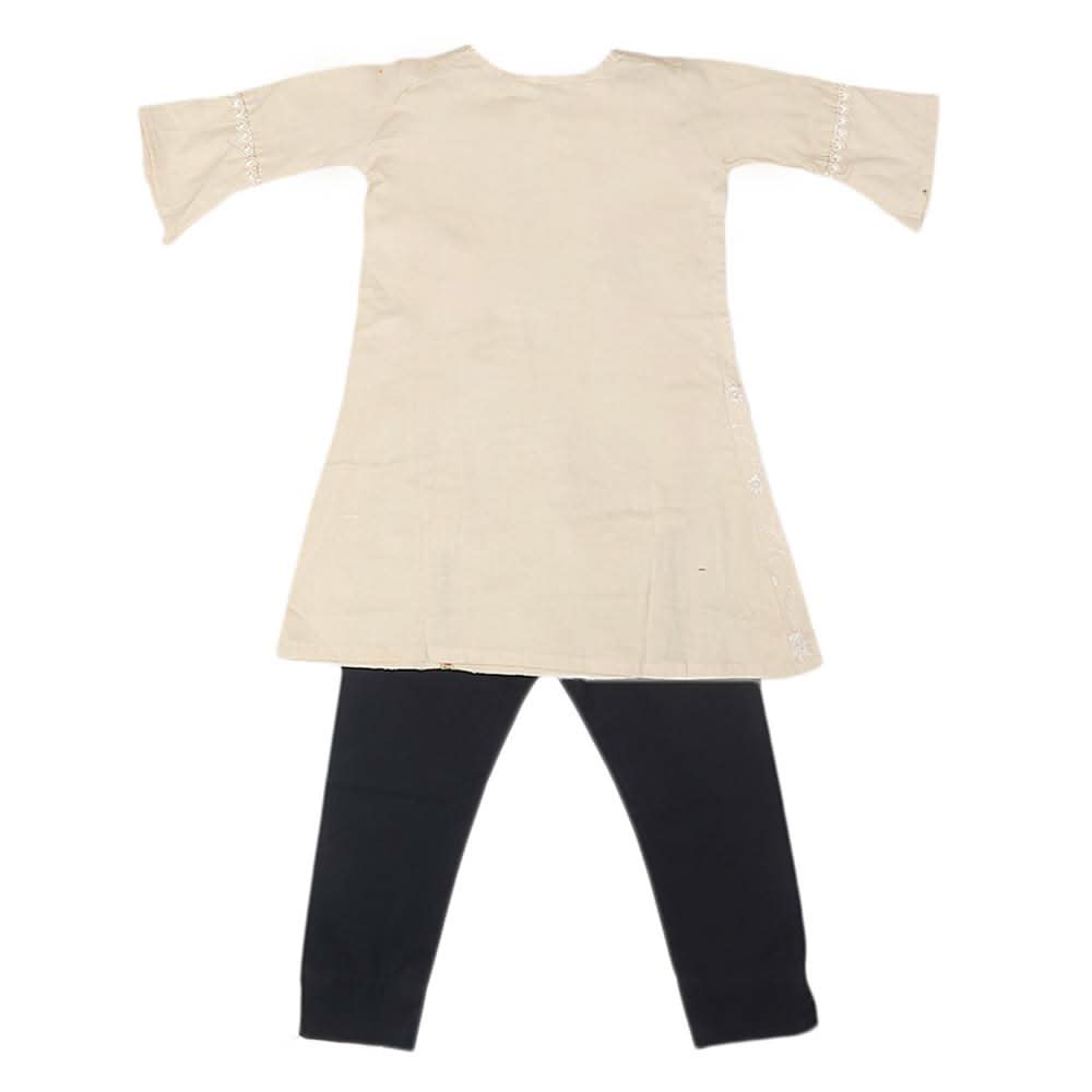 Girls Embroidered Cotton Suit 2 Pcs - Fawn, Kids, Girls Sets And Suits, Chase Value, Chase Value