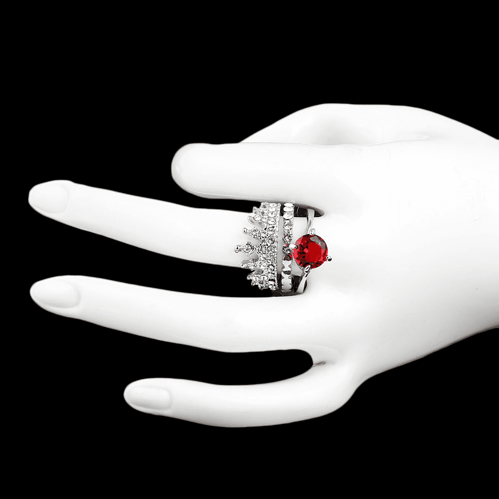 Women's Fancy Stone Ring - Silver - Red - test-store-for-chase-value