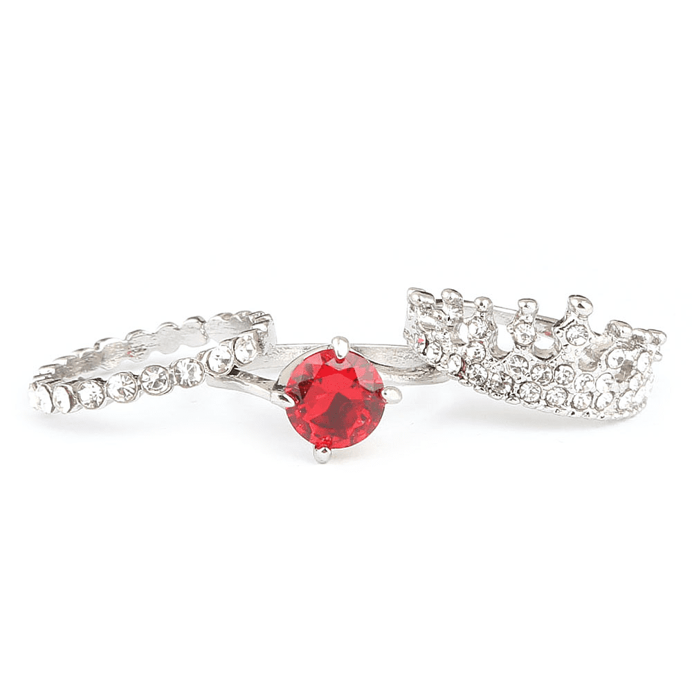 Women's Fancy Stone Ring - Silver - Red - test-store-for-chase-value
