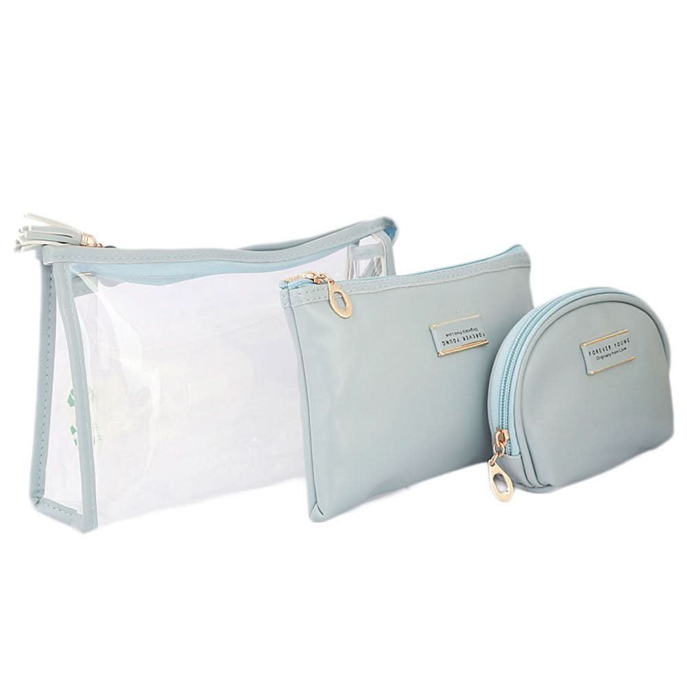 Women's Makeup Pouch 3 Pcs - Blue, Makeup Tools and Accessories, Chase Value, Chase Value