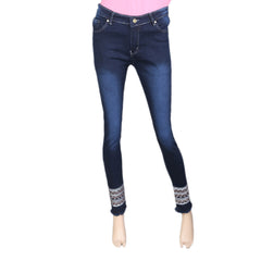 Women's Embroidery Denim Pant - Dark Blue, Women, Pants & Tights, Chase Value, Chase Value
