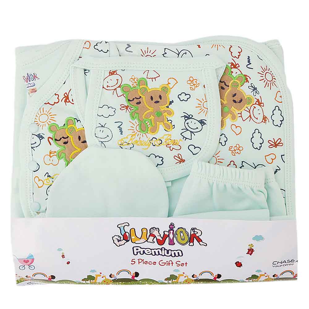 Newborn Baby Gift Suits (5 Pcs) - Cyan, Newborn Baby Accessories, Chase Value, Chase Value
