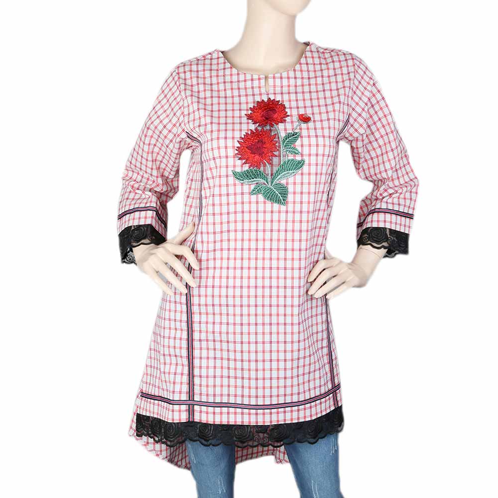 Women's Embroidered Kurti - Red, Women, Ready Kurtis, Chase Value, Chase Value