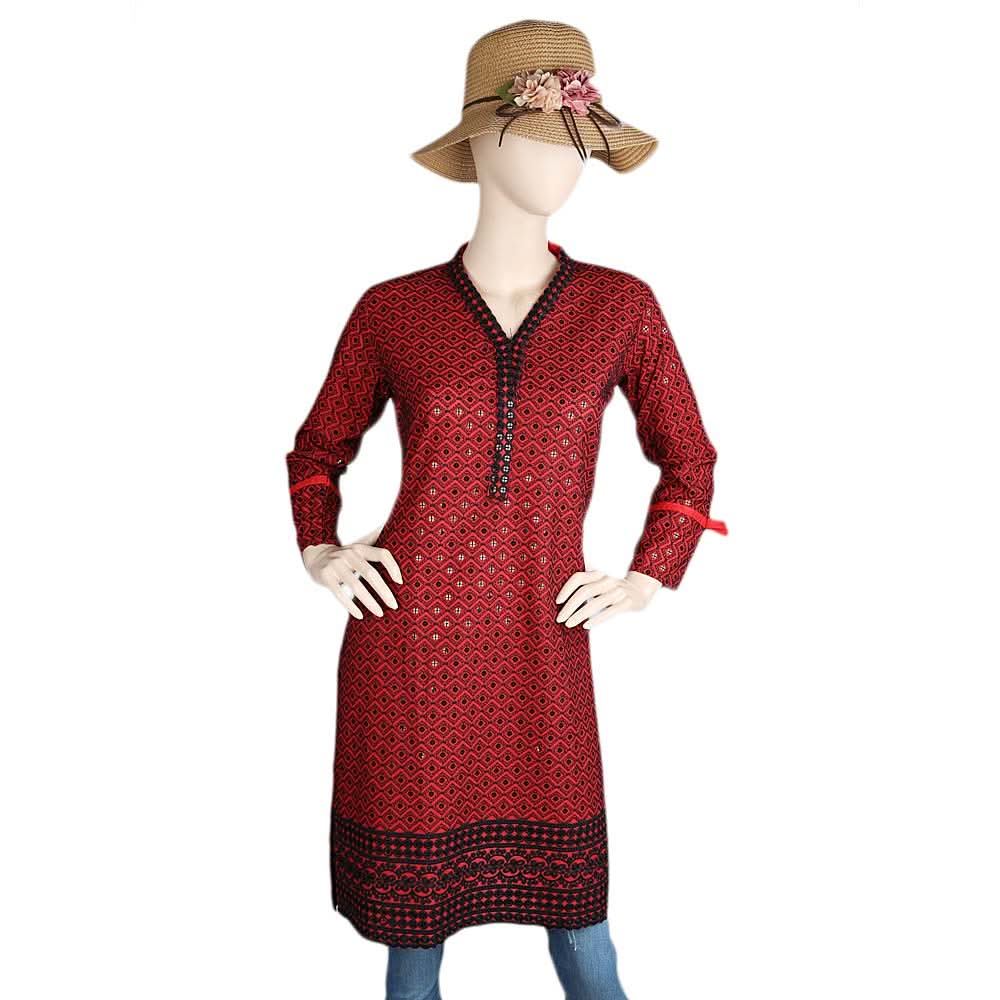 Women's Fancy Chikan Kurti - Red, Women's Fashion, Chase Value, Chase Value