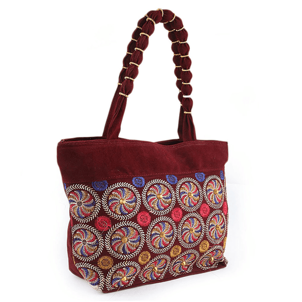 Women's Embroidery Handbag - Maroon - test-store-for-chase-value