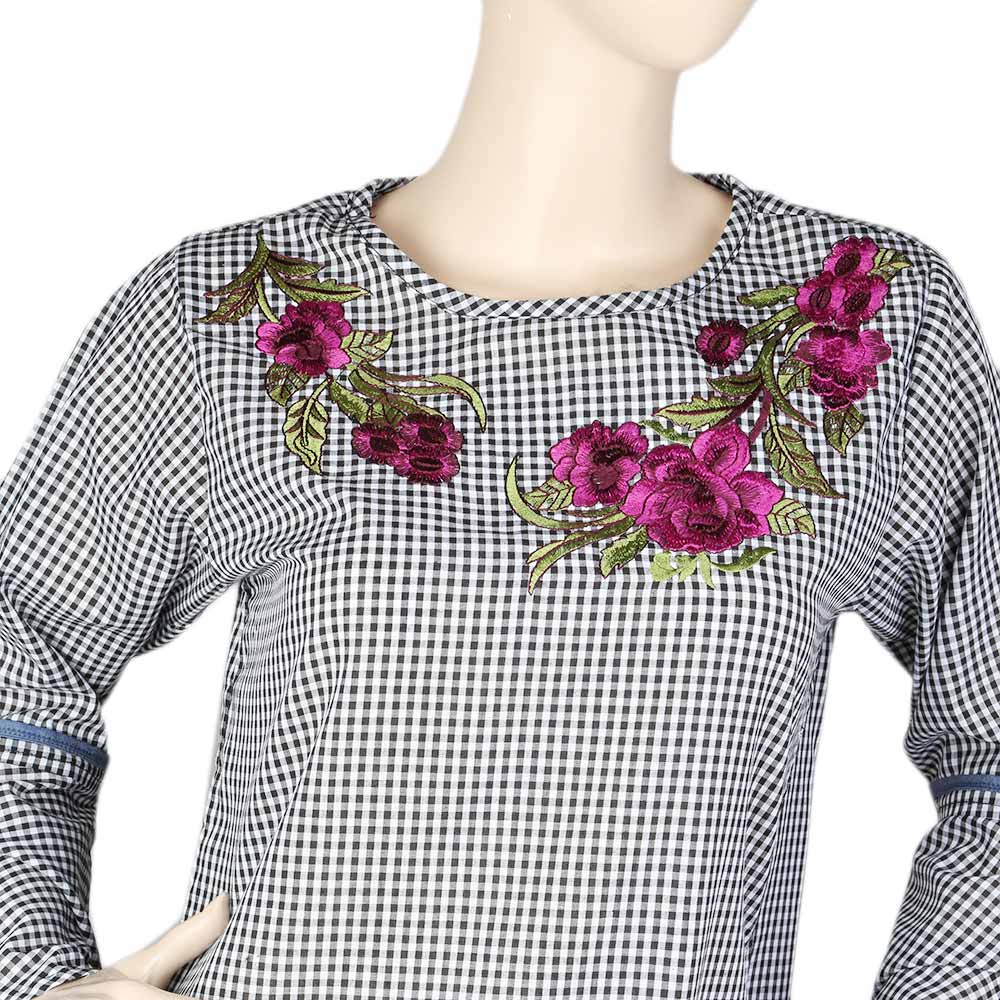 Women's Embroidered Check Top - Black & White, Women, T-Shirts And Tops, Chase Value, Chase Value