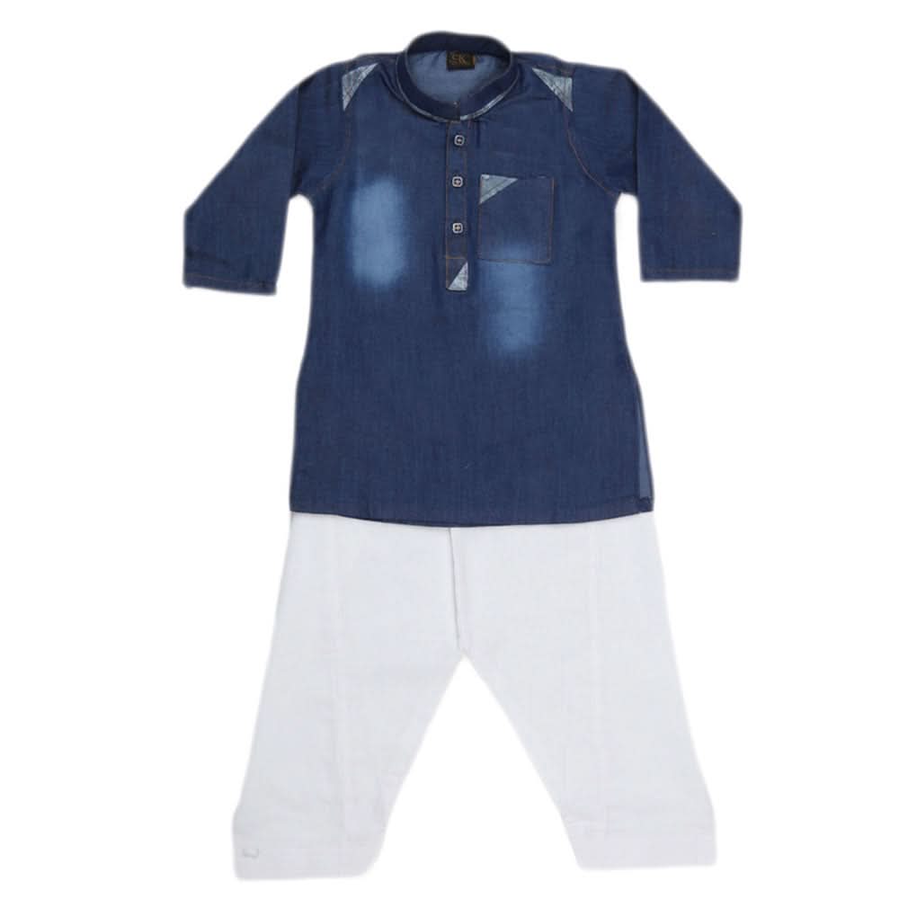 Boys Denim Kurta Shalwar - Blue, Kids, Boys Shalwar Kameez, Chase Value, Chase Value
