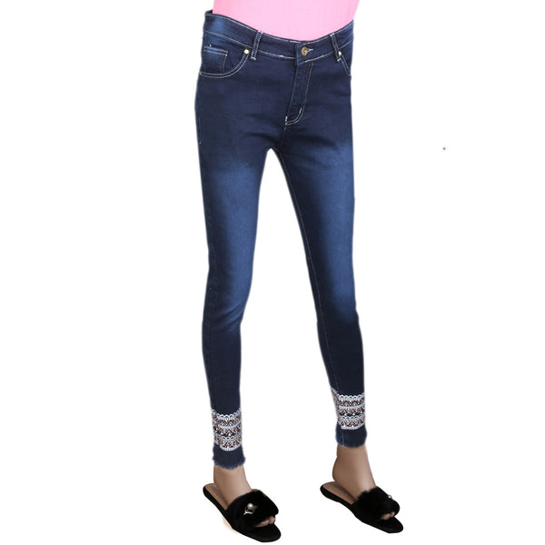 Women's Embroidery Denim Pant - Dark Blue, Women, Pants & Tights, Chase Value, Chase Value