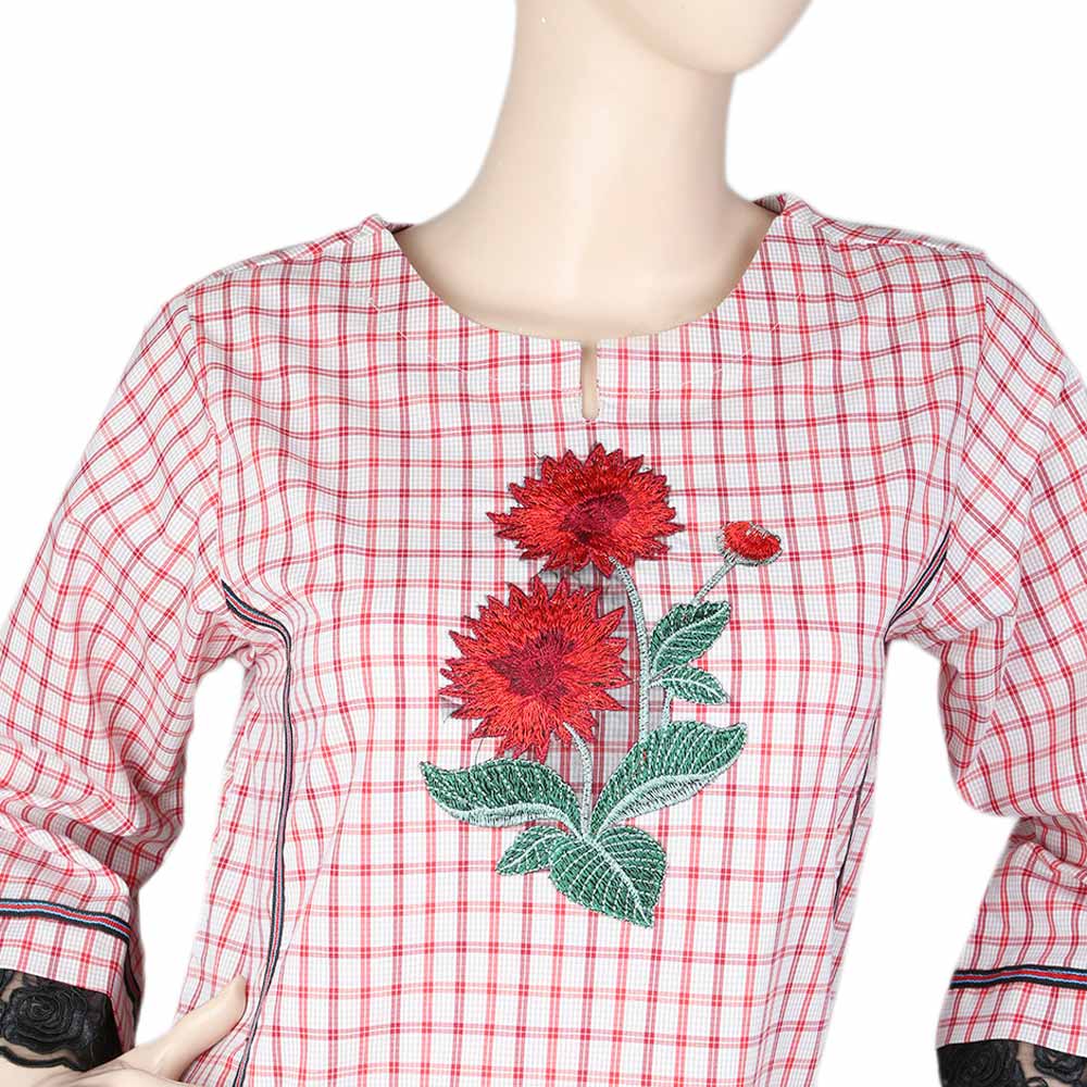 Women's Embroidered Kurti - Red, Women, Ready Kurtis, Chase Value, Chase Value